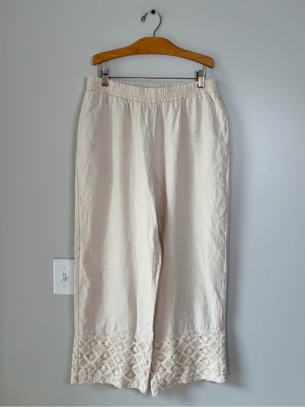 Martha Stewart Collection Linen Blend Crochet Trim Wide Leg Pants